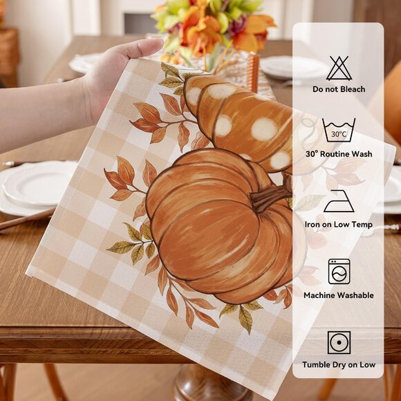 Pumpkin Leaves Fall Table Runner, (13x60 Inch) Thanksgiving Harvest Farmhouse - Picture 3 of 5